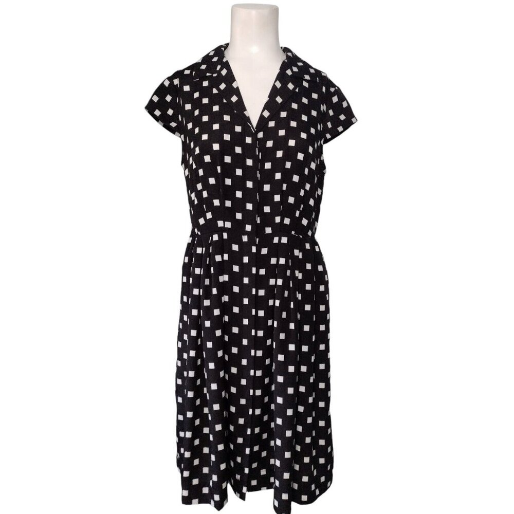 Suzy Chin Maggy Boutique Hidden Button Dress Sz 4 Black White Checks 50s Style